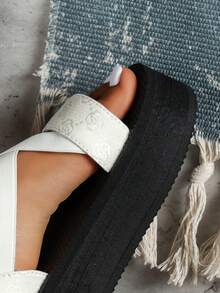 Của phụ nữ Kích thước lớn Thoải mái Ngọc trai trắng Đàn hồi Băng chéo Nêm Giày cao gót , Nền tảng Dép xăng đan , Dép phẳng , Dép thể thao - trắng - Xem 6