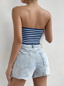 SHEIN Unity Women's Striped Halter Knit Top With Twist & Hollow Out Design - Blue - View 2