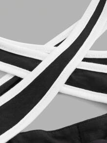 SHEIN ICON Quần tập yoga bó sát cạp chéo thiết kế bó sát dành cho nữ Y2k có viền tương phản Quần chạy bộ - màu đen - Xem 7