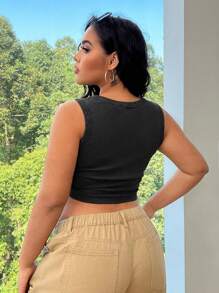 SHEIN EZwear Plus Size Vintage Distressed Snowflake Knit Tight Tank Top - Black - View 2