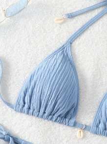 Swim Mod Conjunto de bikini de dos piezas con textura para playa de verano con cuello halter y lazo