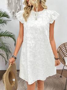Breezaya Losse pasvorm Florale applique Ronde Halslijn Met Rucheszoom Versierd Jurken