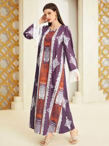 Al Najma Bohemian Print V-Neck Tassel-Trimmed Loose Dress