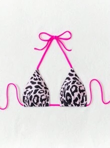 Top de bikini triangular con estampado de leopardo para damas, ideal para verano, playa, natación y vacaciones - Multicolor - Ver 4