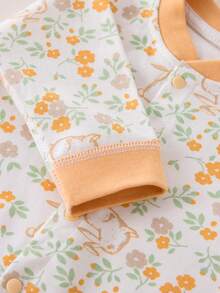 Baby Girl Cute Flower & Rabbit Printed Long Sleeve Jumpsuit Pajama - Multicolor - View 5