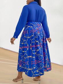 SHEIN Clasi Plus Size Dây chắp vá In eo-Cinching Nút phía trước - Nhiều màu - Xem 2