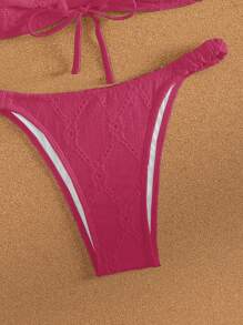 SHEIN Swim Summer Beach Women's Texture Fabric Ruffle Bikini Set - Hot Pink - View 6