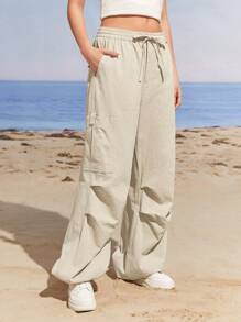 Manfinity VCAY Men's Casual Drawstring Waist Straight Leg Woven Pants - Apricot - View 6