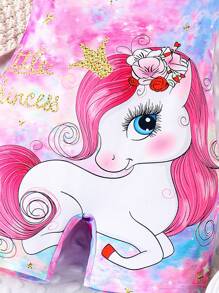 年輕女孩可愛簡約DOPA卡通小馬紋連身褲帶 - 彩色 - 查看 5