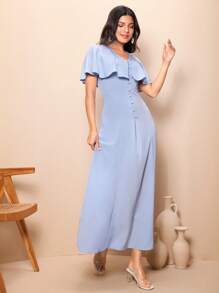 Mulvari Robe De Taille Cintrée Décorée De Volants De Couleur Solide Pour Femmes