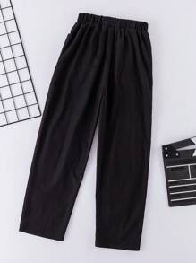 SHEIN Teen Boy Black Printed Long Pants For Spring And Summer