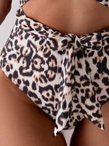 SHEIN Swim Leopard Print Hollow Out Cross Front Slim Fit One Piece Swimsuit For Swimming, Vacation, Summer Beach - Multicolor - View 3