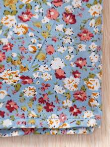 SHEIN Tween女孩寬鬆休閒襯衫，波浪式下擺和圓領，編織印花，非常適合度假 - 藍色 - 查看 3