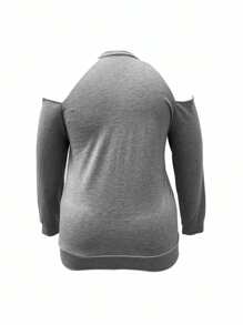 INAWLY Plus Size Cold Shoulder Ripped T-Shirt With Skeleton And Flame Print - Grey - View 2