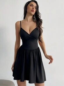 Firerie Black Sleeveless Backless Waist-Cinched Dress - Black - View 2