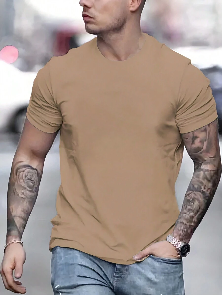 Men Solid Tee - Camel - View 1
