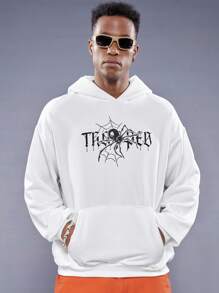 Manfinity VCAY Knitted Hooded Casual Sweatshirt With Printed Pattern, For Fall Winter - White - View 3