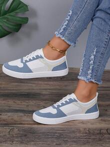 Fashionable Women's White Sneakers For All Seasons, Breathable, Suitable For Casual/Sports Activities - Blue - View 3