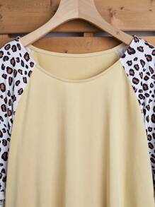 SHEIN LUNE Franja Plissado Estampa de leopardo ocasional Camisola Plus Size - Amarelo - Ver 4