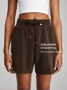 GLOWMODE SoftSerene Modal Bermuda Cargo Pocket Drawstring Shorts Daily Casual Lounge - Chocolate Brown - View 4