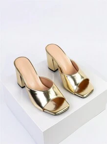 Của phụ nữ Phong cách Đơn giản Giày lười Ngoài trời Cao gót Dép mule - Vàng - Xem 6