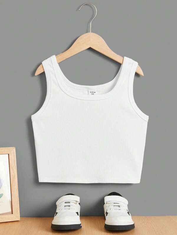 SHEIN Tween Girl Knitted Basic Round Neck Casual Tank Top For Daily Wear