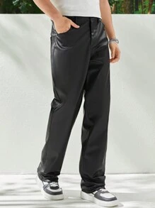 Manfinity Hypemode 男士素色直筒褲 - 黑色 - 查看 4