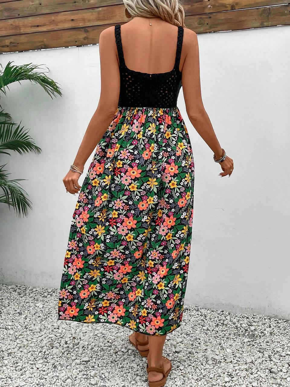 Women's Knitted Sweater Dress With Ditsy Floral Patchwork