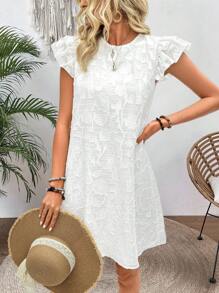 Breezaya Losse pasvorm Florale applique Ronde Halslijn Met Rucheszoom Versierd Jurken
