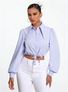 Brittney Do Blusa corta con cordón de color lavanda para mujer - Morado - Ver 4