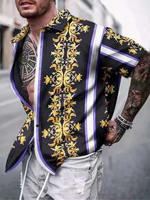 Manfinity LEGND 男士印花短袖鈕扣襯衫 - 彩色 - 查看 4