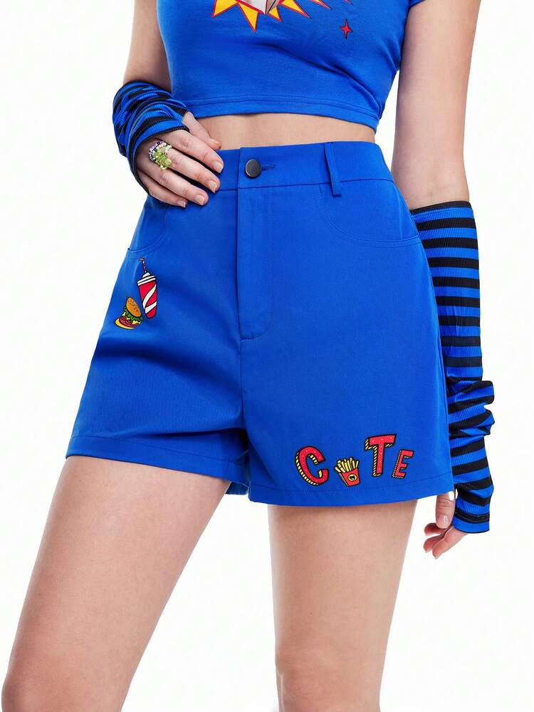 Quirky Fun DopamineBlue Ice Cream Print Women's Shorts