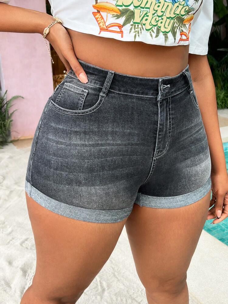 Plus Size Tight Stretch Denim Shorts Country Concert Clothing Summer Beach Women's Clothing