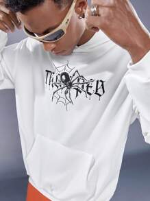 Manfinity VCAY Knitted Hooded Casual Sweatshirt With Printed Pattern, For Fall Winter - White - View 5