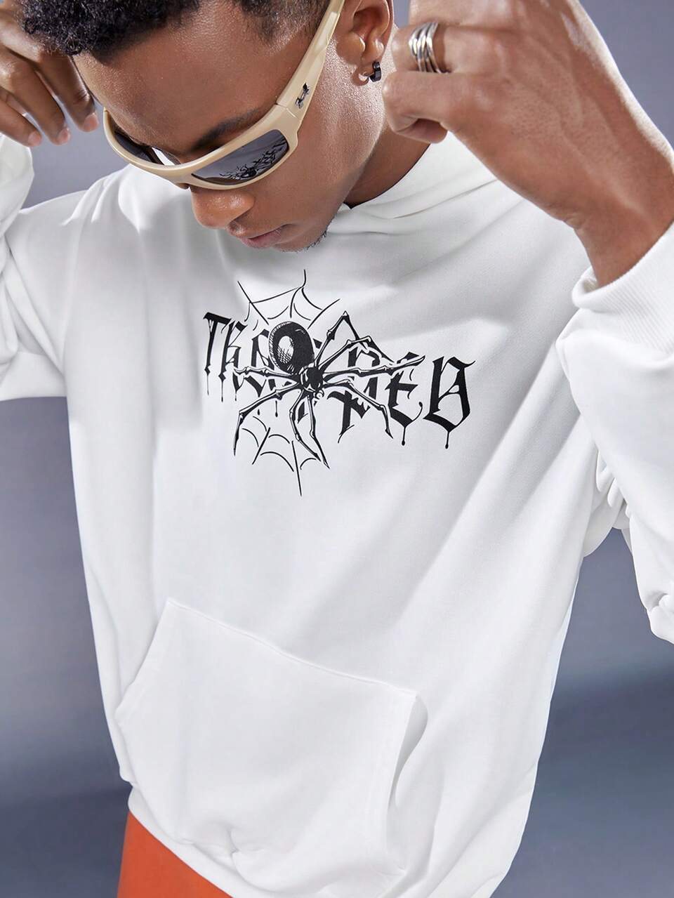 Knitted Hooded Casual Sweatshirt With Printed Pattern, For Fall Winter