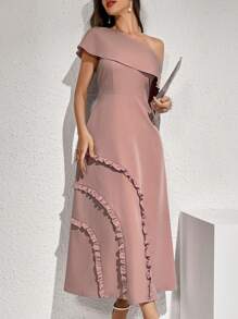 Modelyn Women's Solid Color Asymmetric Collar Dress Long Evening Dresses - Pink - View 6