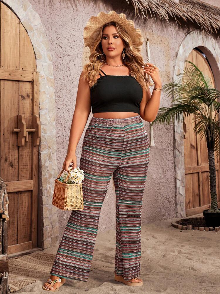 Plus Size Women's Striped Flared Pants Fall Cloth For Women