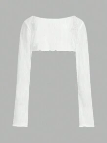 SHEINNeu Kawaii Ballet Lace Long Sleeve Summer Crop Tops - White - View 2