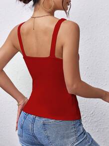 INAWLY 女式鏈條裝飾修身背心 - 紅色 - 查看 2