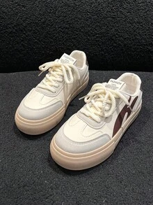 女式簡約平底綁帶運動鞋,春/秋新時尚透氣輕便休閒運動鞋 - 卡其色 - 查看 4