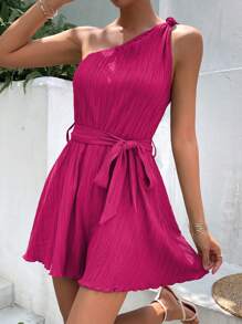 SHEIN Frenchy Women's One-Shoulder Sleeveless Romper Christmas Summer - Hot Pink - View 7