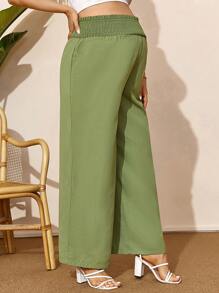 SHEIN Maternity Mature & Elegant High Waisted Wide Leg Pants For Work - Green - View 4