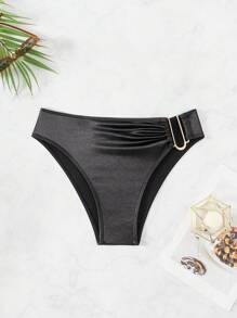 SHEIN Swim 金屬扣三角黑色比基尼泳裝下著,適合女性夏日、海灘、游泳等活動 - 黑色 - 查看 6