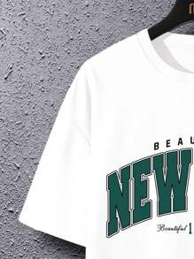 Manfinity Campus Court Nam Quá lớn Thả vai Áo thun Với In thư - trắng - Xem 3