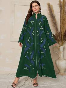 Al Najma Plus Size Embroidered Bell Sleeve Dress - Dark Green - View 5