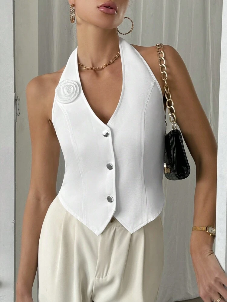 Women's Sleeveless Top With 3d Flower Decoration