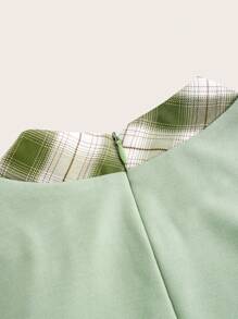 SHEIN DECDS 復古優雅女士格紋拼接立領綁帶短袖裙,帶傘邊音樂節春季裙式夏裝,新娘淋浴裙單件裝長裙,復活節女裝春季套裝正式裙,鄉村音樂會套裝鼠尾草綠色淺色晚禮服裙連體褲,夏天配蝴蝶結可愛夏季連衣裙 - 綠色 - 查看 9