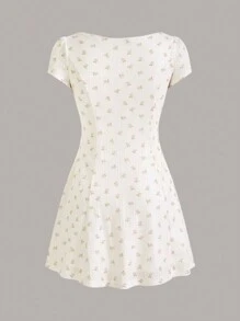 SHEINNeu 可爱甜美芭蕾粉色蝴蝶结小花朵夏季女式连衣裙