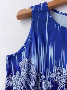 SHEIN LUNE 印花派頌圖案鬆身無袖連衣裙,圓領簡約休閒風格 - 彩色 - 查看 5