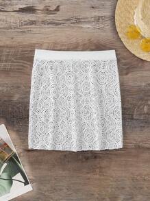 SHEIN Swim Váy thêu rỗng - trắng - Xem 7